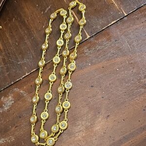 Vintage 80s 90s Gold Tone Necklace with Crystal Accents